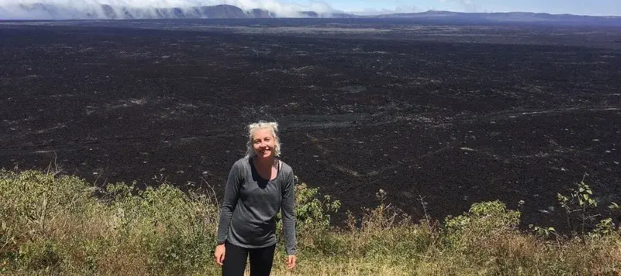 Sophie during fieldwork on the Sierra Negra volcano, Galápagos