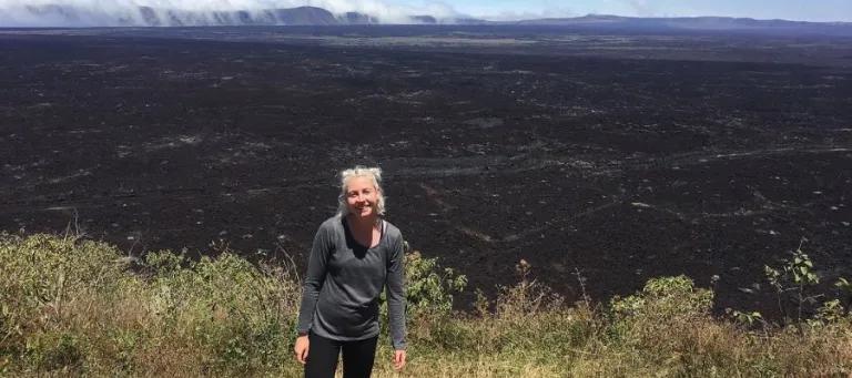 Sophie during fieldwork on the Sierra Negra volcano, Galápagos