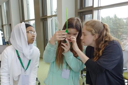 school pupils taking part in science workshop